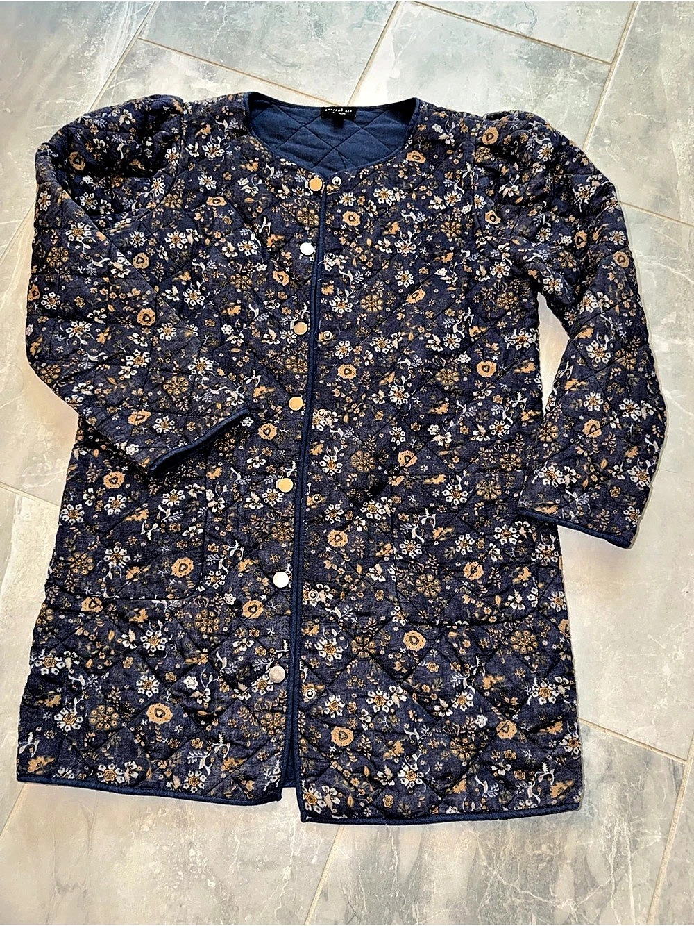 Current Air Floral Quilted Jacket in Blue Size Medium Like New